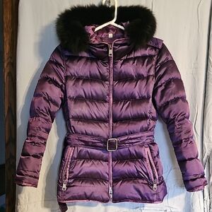 Burberry Purple Puffer Coat with Black Fur